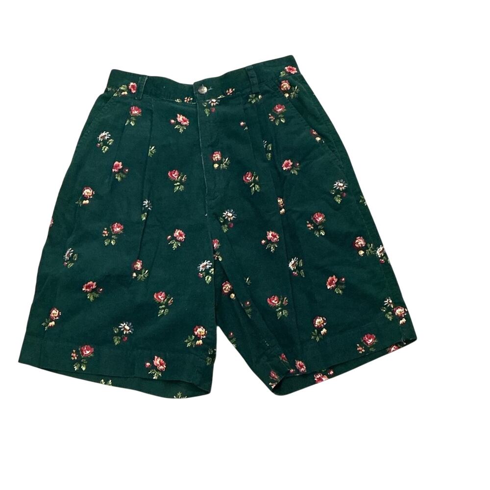 High-Waist Green Floral Shorts